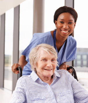 caregiver and old woman